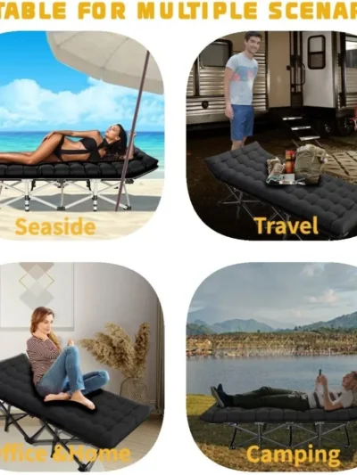 Extra Wide 32" Folding Camp Cot with Mattress, Heavy Duty 900LB Capacity Portable Outdoor Bed