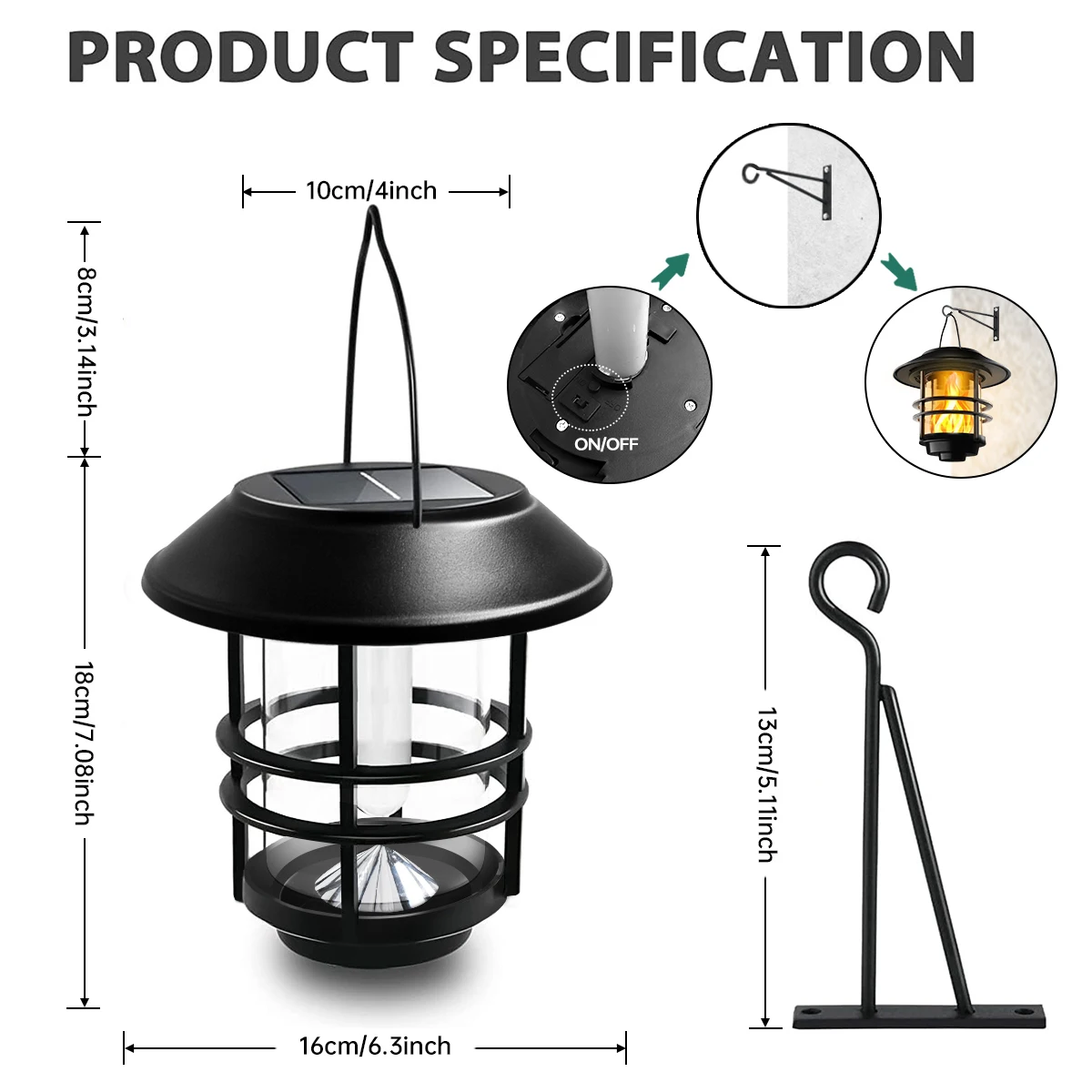 1pcs Solar Hanging Lantern Outdoor Flickering Flames Waterproof Heavy Glass Stainless Solar Outdoor Light for Wall Fence Patio P - Image 2