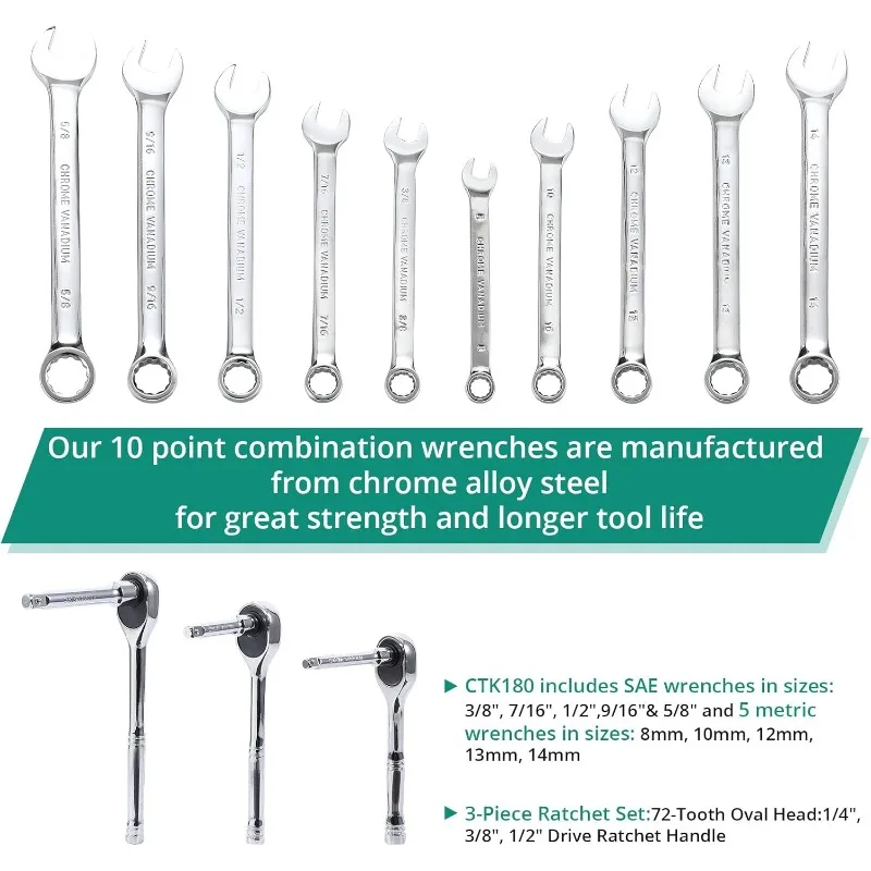 213 Piece Mechanic Tool Set and Socket Wrench Set, SAE and Metric Household Hand Tool Kit, Cr-V Constructed, Home/Aut - Image 3