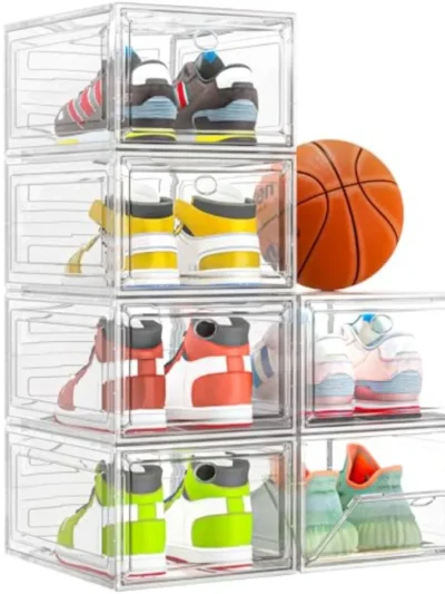 Thicken Sturdy Clear Shoe Storage Organizer with Magnetic Door Stackable Boxes for Closet