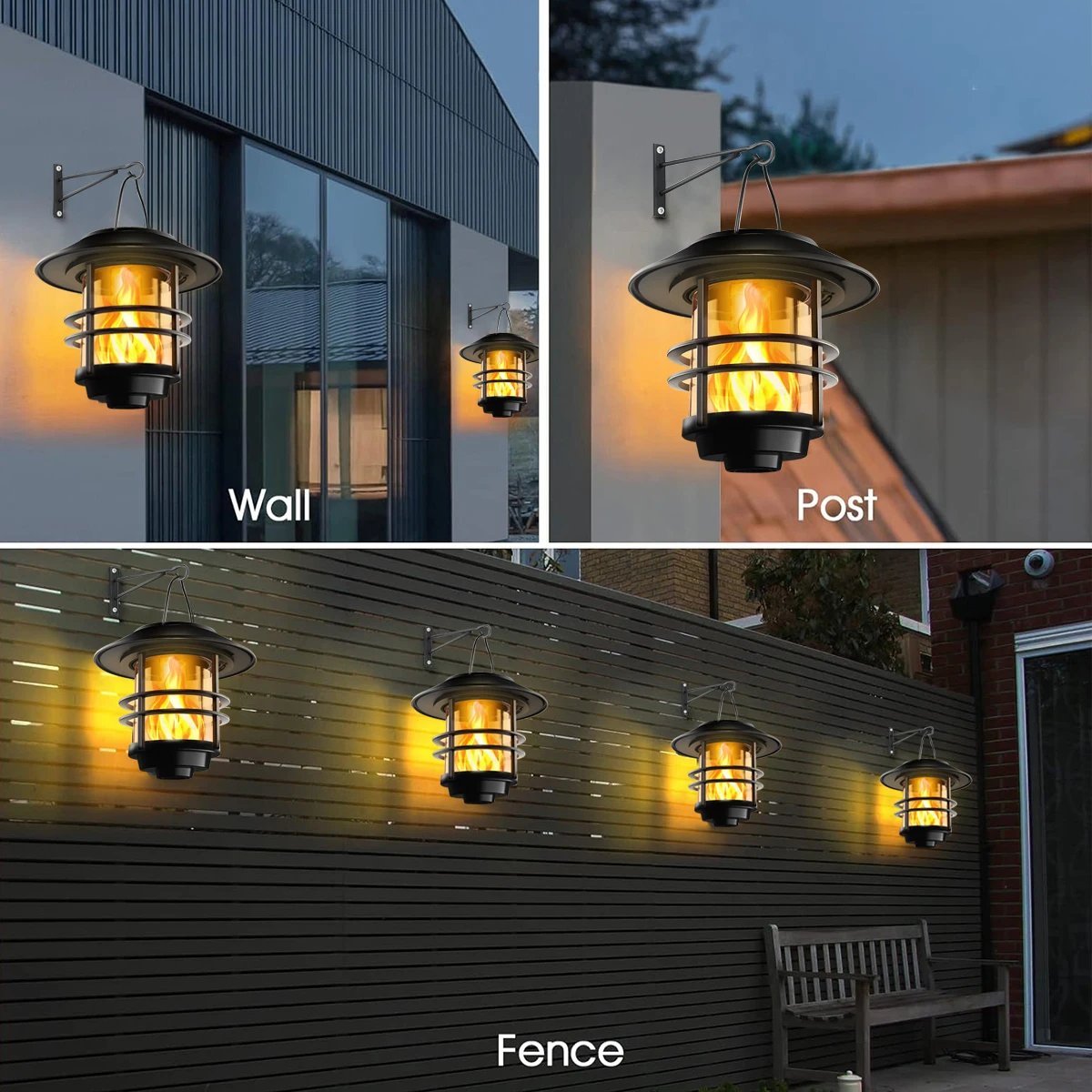 1pcs Solar Hanging Lantern Outdoor Flickering Flames Waterproof Heavy Glass Stainless Solar Outdoor Light for Wall Fence Patio P - Image 5