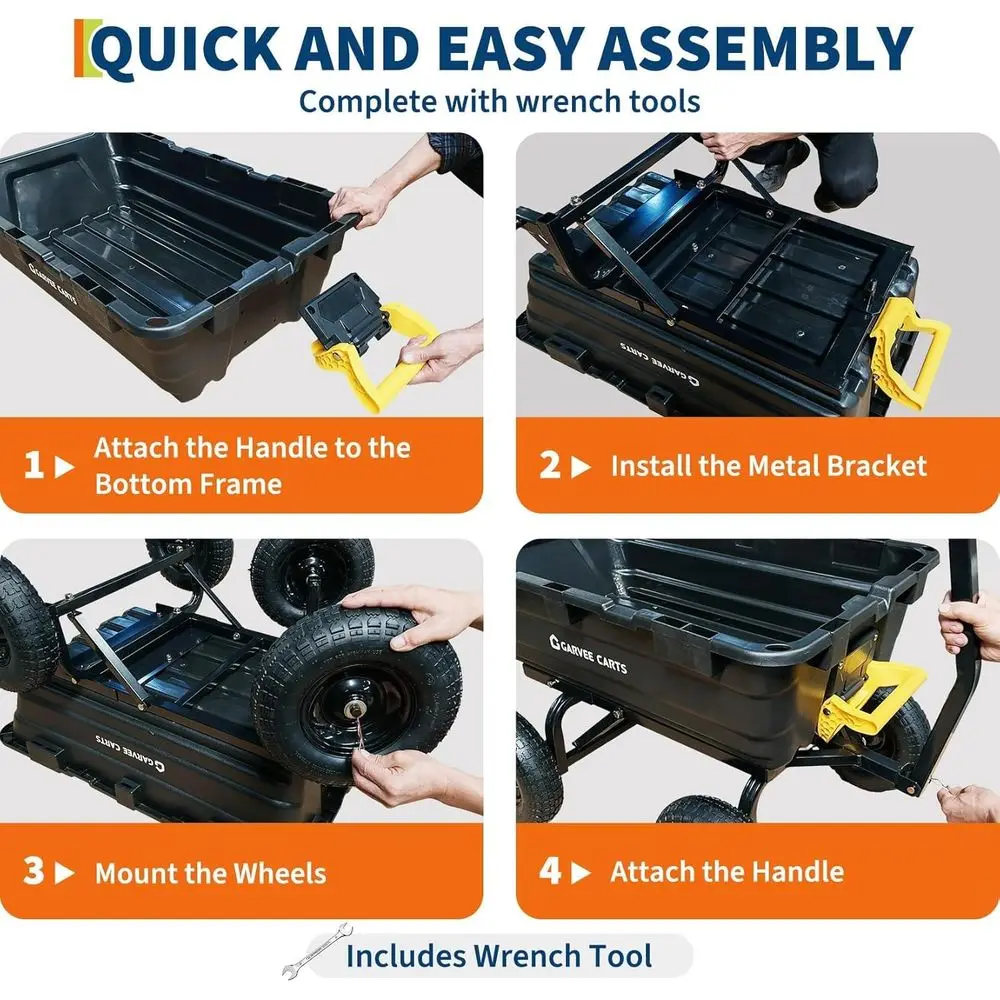 Heavy-Duty 1200lbs Capacity 7Cu.Ft. Garden Dump Cart with 2-in-1 Handle and 13in All-Terrain Wheels - Image 5