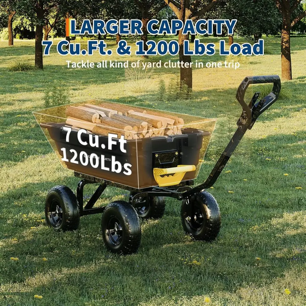 Heavy-Duty 1200lbs Capacity 7Cu.Ft. Garden Dump Cart with 2-in-1 Handle and 13in All-Terrain Wheels - Image 3