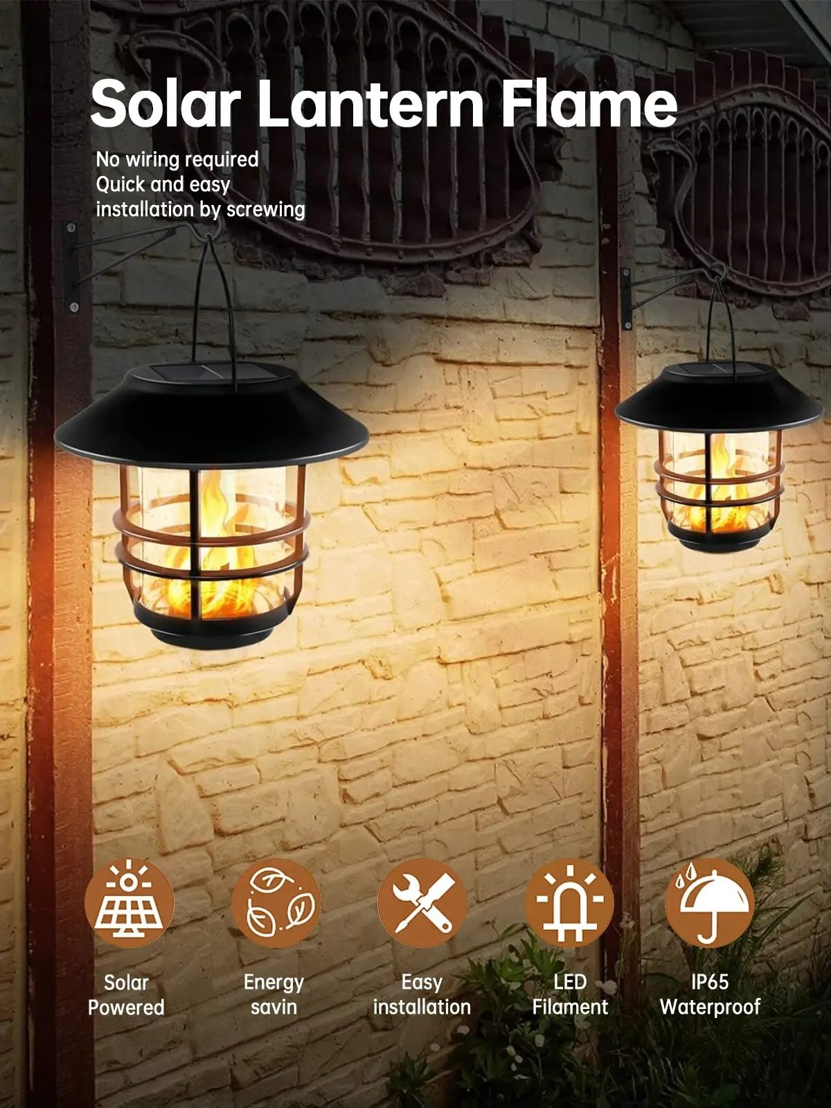 1pcs Solar Hanging Lantern Outdoor Flickering Flames Waterproof Heavy Glass Stainless Solar Outdoor Light for Wall Fence Patio P - Image 11