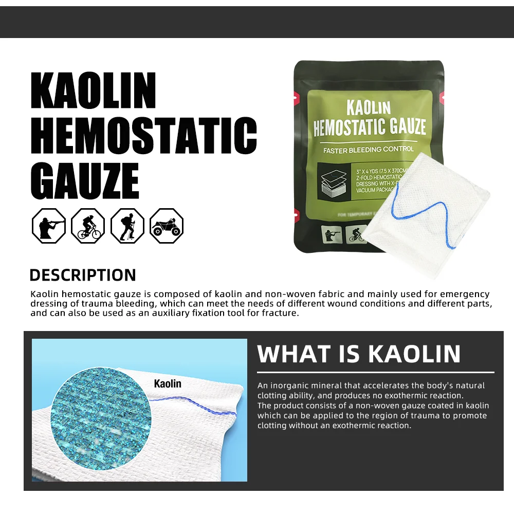 Hemostatic Kaolin Gauze Combat Emergency Trauma Z-Fold Soluble For Ifak Tactical First Aid Kit Wound Dressing - Image 3