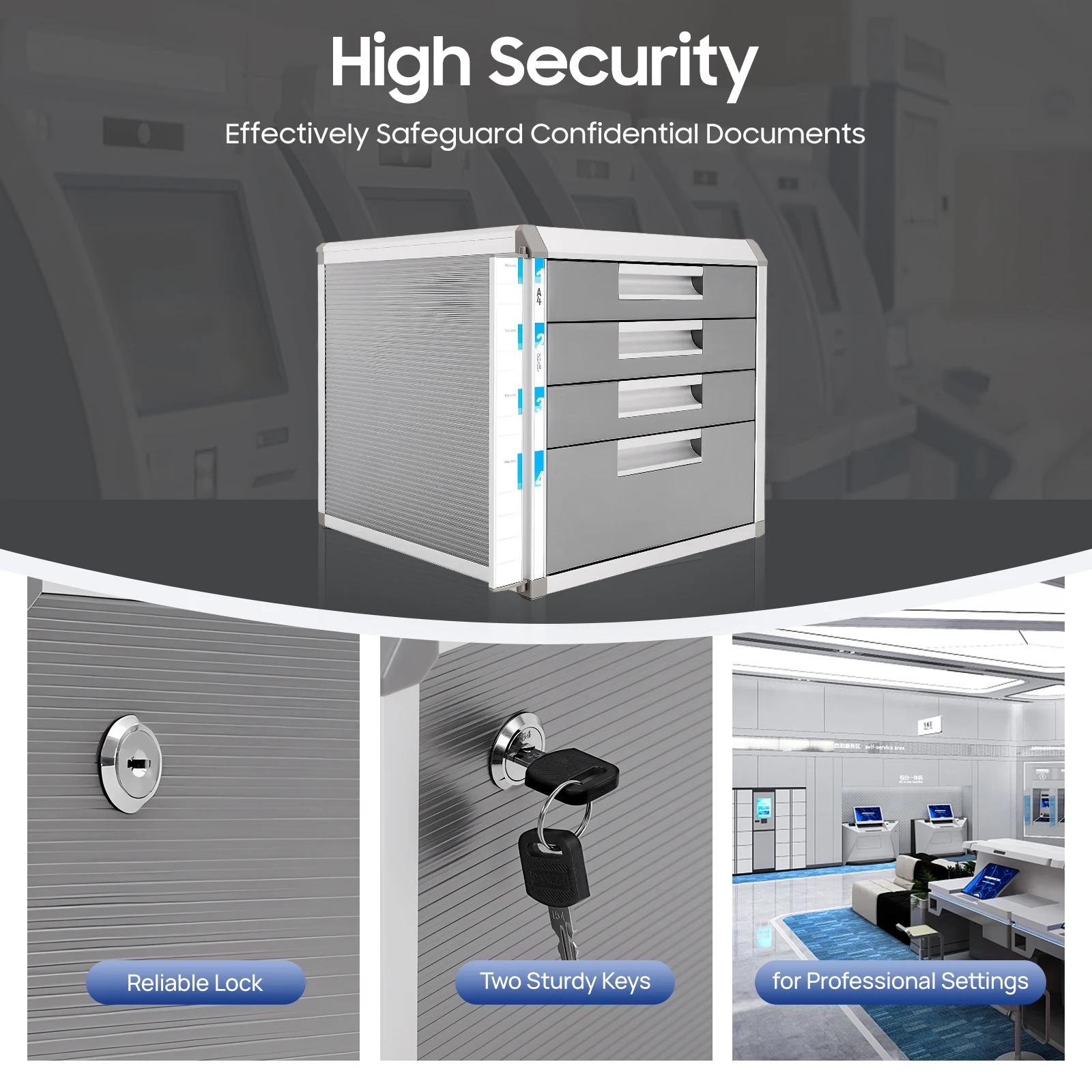 File Storage Cabinet with Lockable Drawers, File Cabinet with 4 Drawers, Document Storage Box for Offices 12.4*13.8*11.7 Inches - Image 4