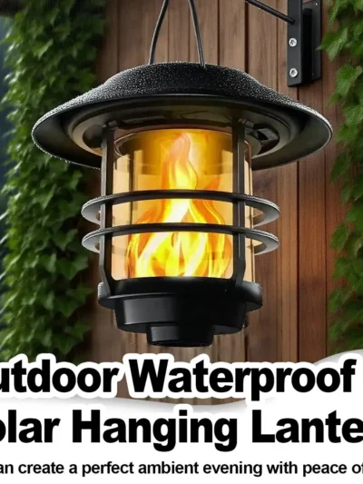 Solar Hanging Flickering Flames Led Lantern Decorative Outdoor Lights Flame Front Porch