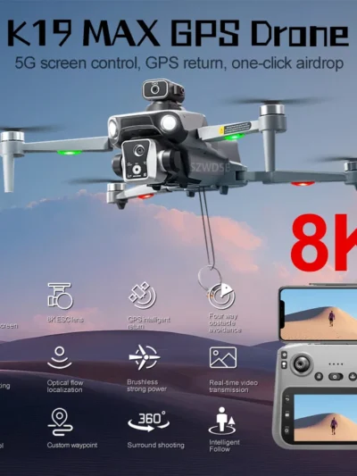 New K19 MAX GPS Drone Professional 8K Camera Aerial FPV Brush Avoiding Obstacle with Large Screen Remote Control Folding Drone