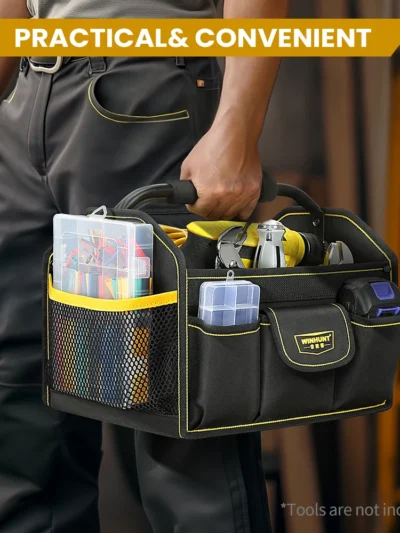 WINHUNT Tote Bag, 10-Pocket Wide Mouth Tool Bag, Tubular Steel Heavy Duty Electrician Tool Bin