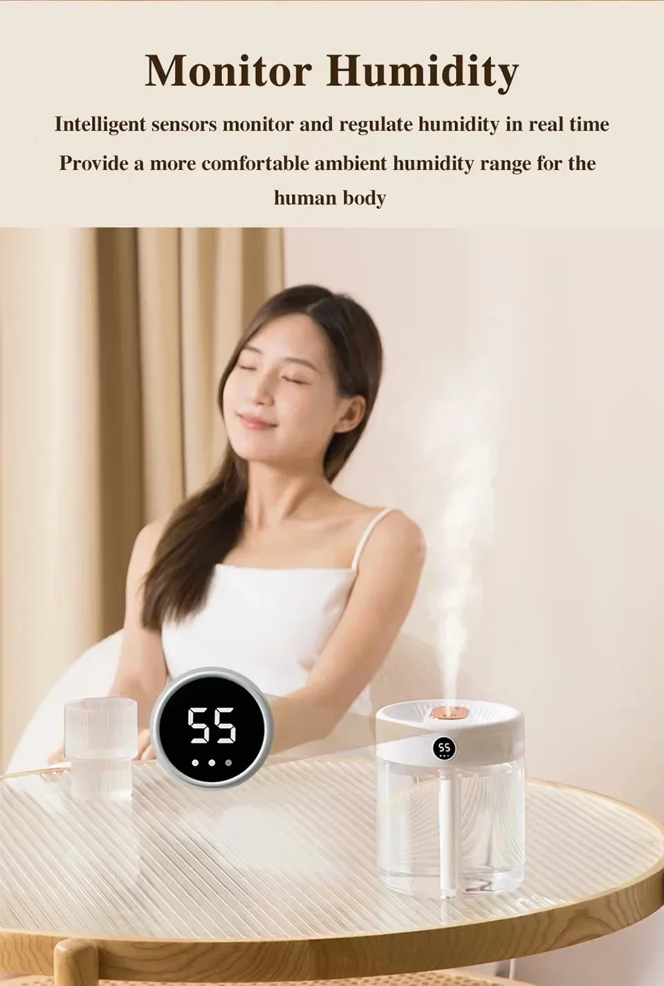 Dual Spray Humidifier USB Large Capacity Home 2L Quiet Bedroom LED Digital Display Night Light - Image 16