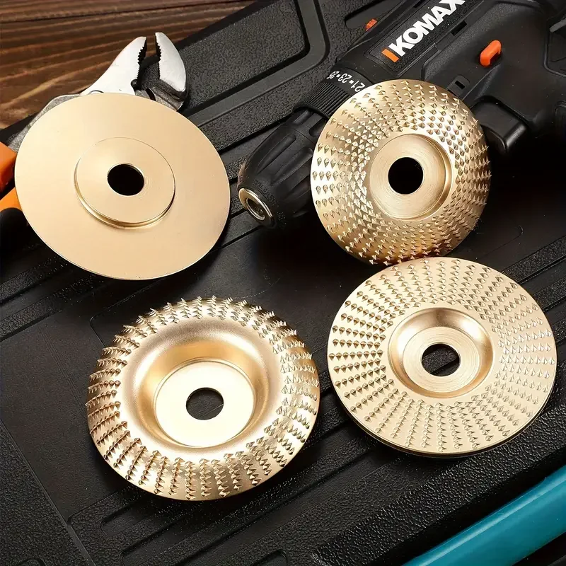 Woodworking Grinding Disc Three-Piece Set 100mm Wide/16Mm Metal Hole Curved Bevel Design Electric Grinder Grinding Disc Wood Cutting Engraving Polishing Tool Set - Image 2