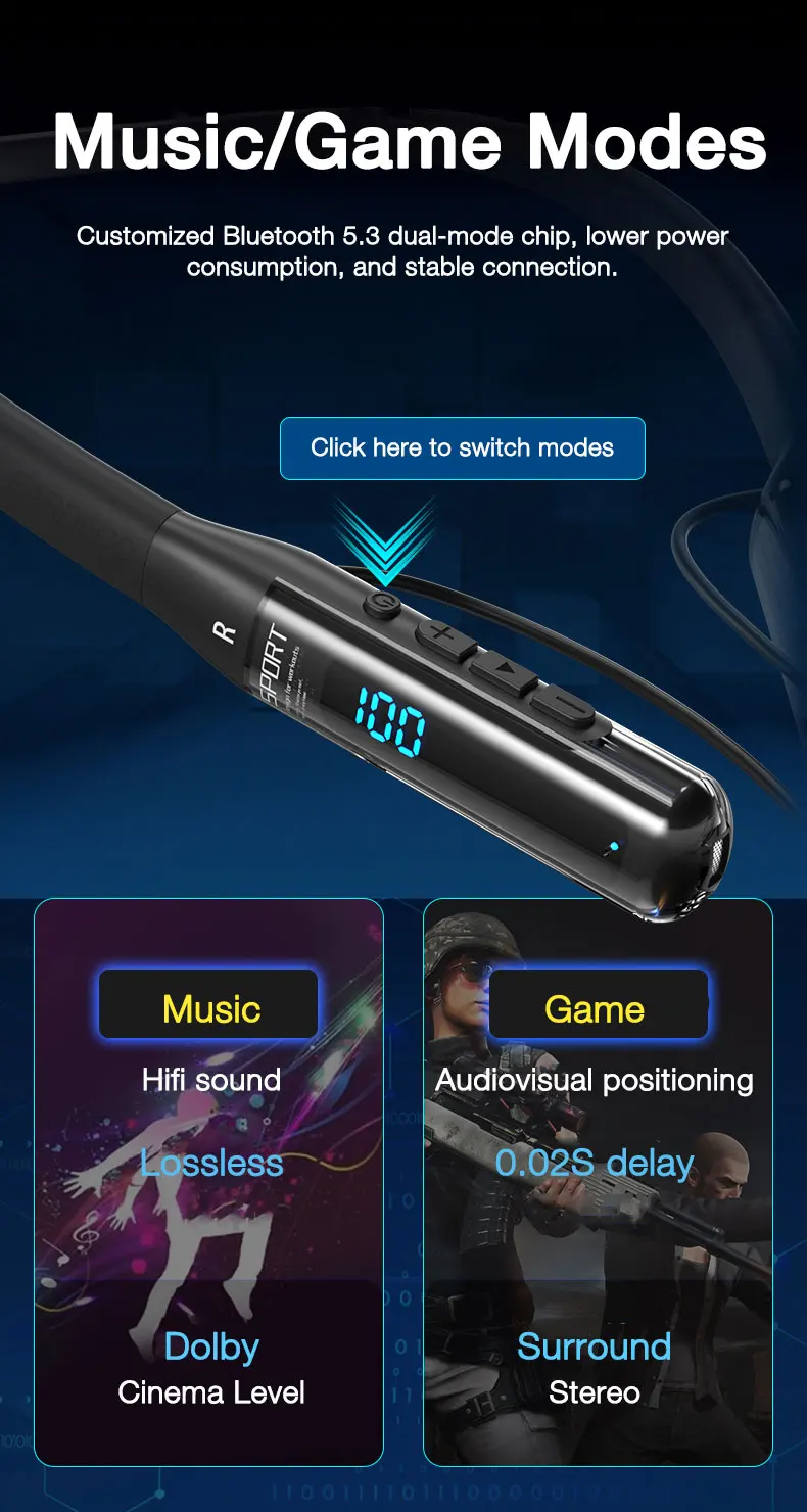 EARDECO 80 Hours Endurance Bluetooth Headphone with Microphone Wireless Headphones Bass Stereo Neckband Earphones Bluetooth 5.3 - Image 13