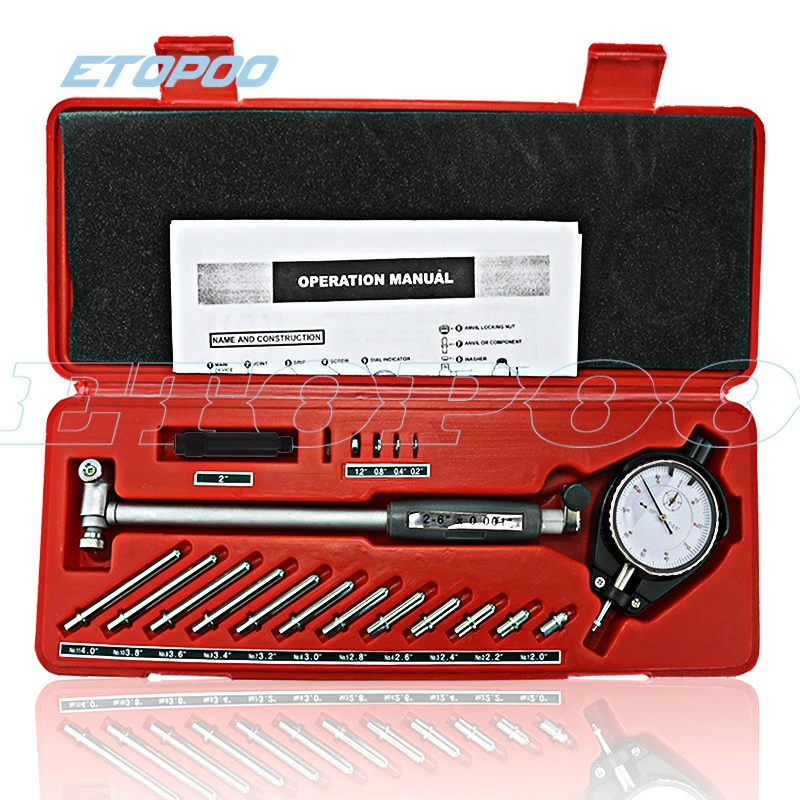 2" - 6" 0.001" Deep Engine Hole Measurement 50-160mm 0.01mm Dial Bore Indicator Gauge