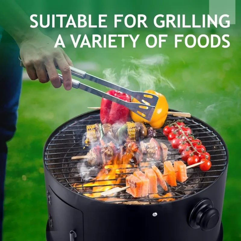 Vertical 17 Inch Charcoal BBQ Smoker Grill 3 in 1 Portable Outdoor Cooker with Built in Thermometer - Image 6