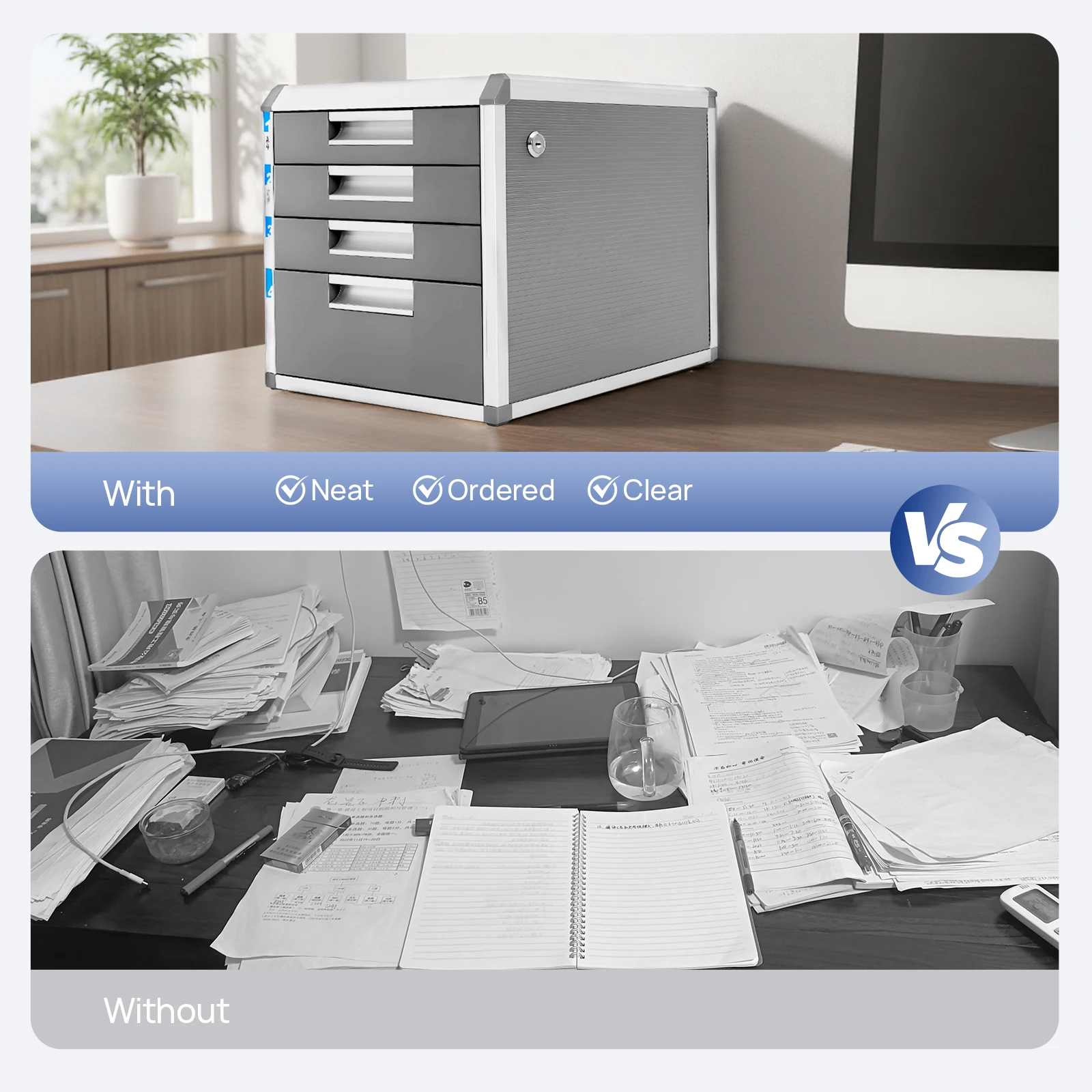 File Storage Cabinet with Lockable Drawers, File Cabinet with 4 Drawers, Document Storage Box for Offices 12.4*13.8*11.7 Inches - Image 7