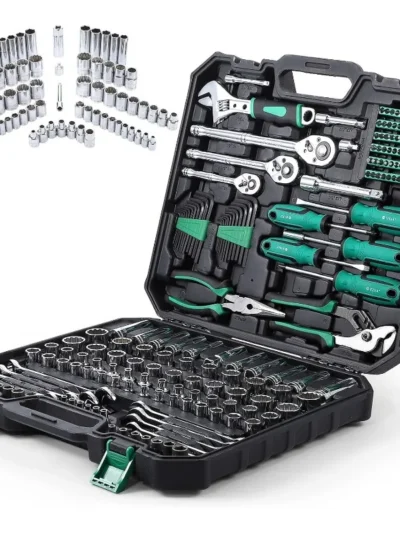 213 Piece Mechanic Tool Set and Socket Wrench Set, SAE and Metric Household Hand Tool Kit, Cr-V Constructed, Home/Aut