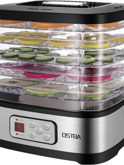 Food Dehydrator Machine Adjustable Temperature Timer 5 Trays for Fruit Jerky Herbs