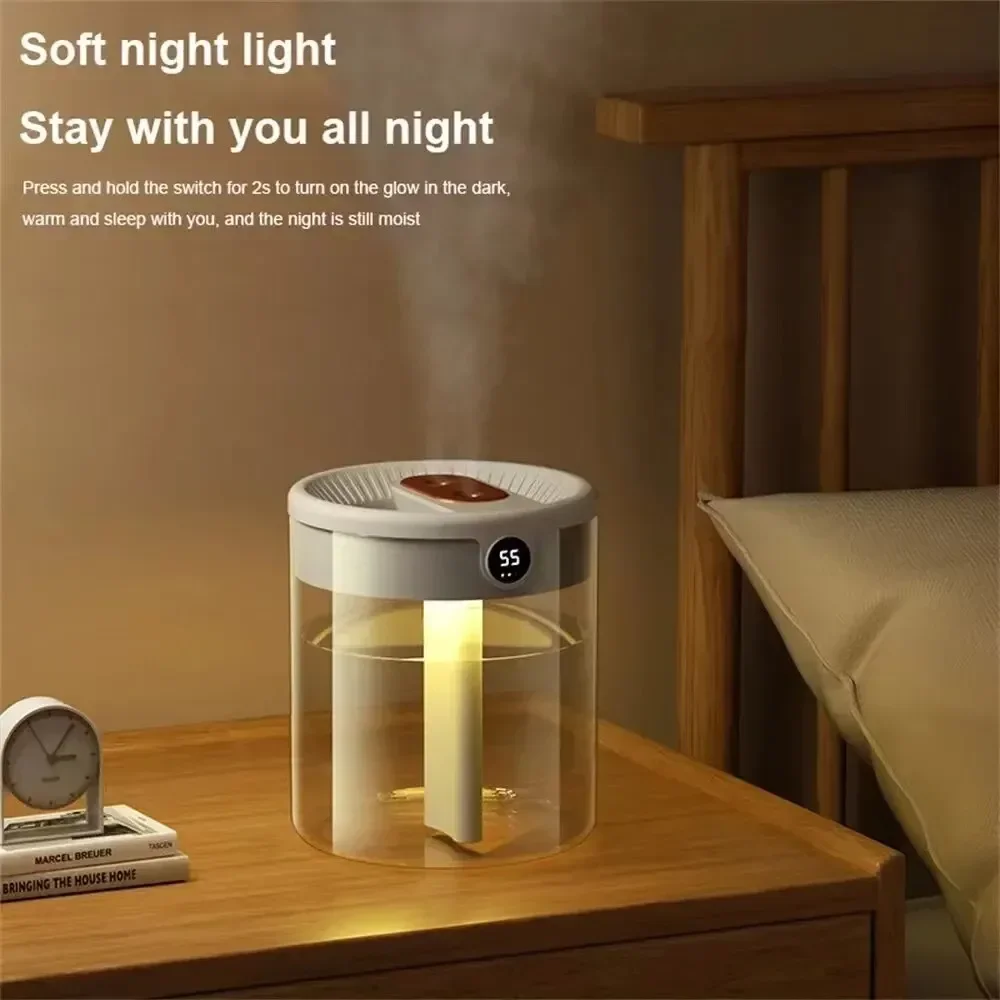 Dual Spray Humidifier USB Large Capacity Home 2L Quiet Bedroom LED Digital Display Night Light - Image 2