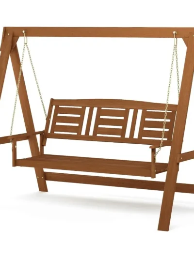 Tioman Hardwood Patio / Garden / Outdoor Large Porch Swing, 3 Seater with Hanging Frame, Natural