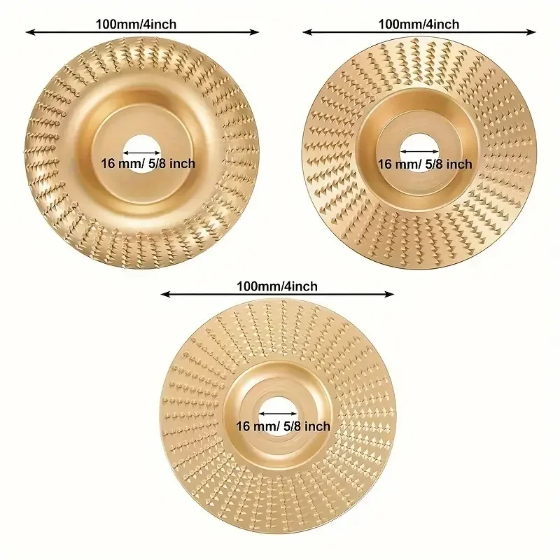 Woodworking Grinding Disc Three-Piece Set 100mm Wide/16Mm Metal Hole Curved Bevel Design Electric Grinder Grinding Disc Wood Cutting Engraving Polishing Tool Set - Image 5