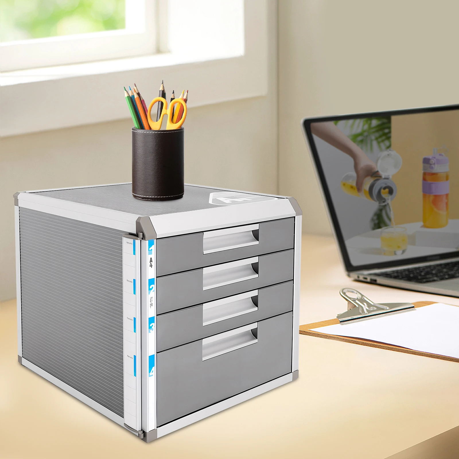 File Storage Cabinet with Lockable Drawers, File Cabinet with 4 Drawers, Document Storage Box for Offices 12.4*13.8*11.7 Inches - Image 9