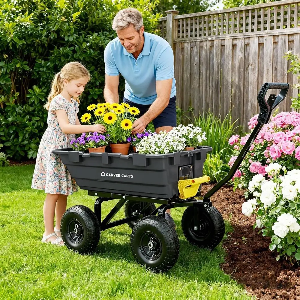 Heavy-Duty 1200lbs Capacity 7Cu.Ft. Garden Dump Cart with 2-in-1 Handle and 13in All-Terrain Wheels - Image 8