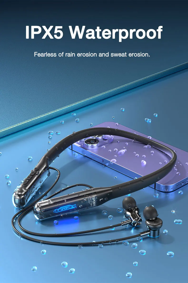 EARDECO 80 Hours Endurance Bluetooth Headphone with Microphone Wireless Headphones Bass Stereo Neckband Earphones Bluetooth 5.3 - Image 22