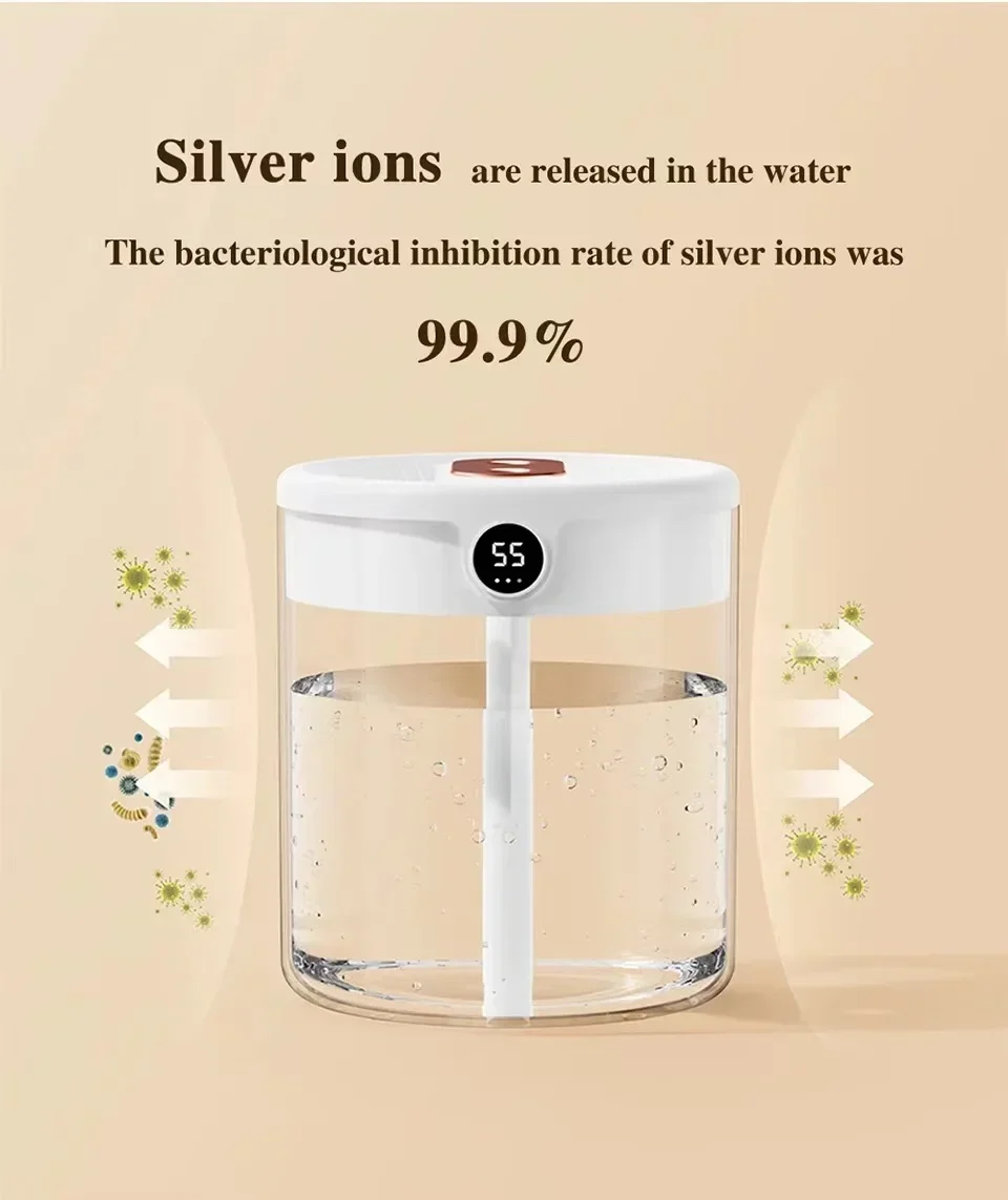 Dual Spray Humidifier USB Large Capacity Home 2L Quiet Bedroom LED Digital Display Night Light - Image 18