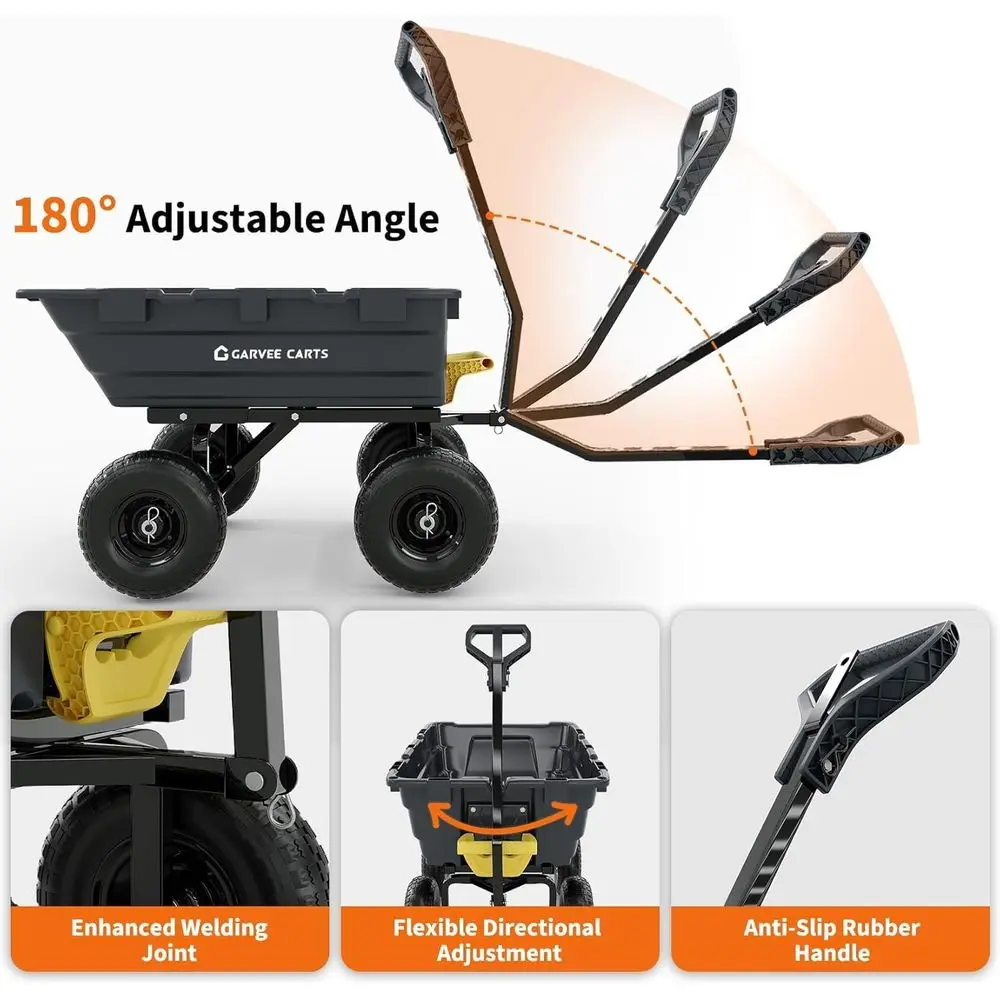 Heavy-Duty 1200lbs Capacity 7Cu.Ft. Garden Dump Cart with 2-in-1 Handle and 13in All-Terrain Wheels - Image 6