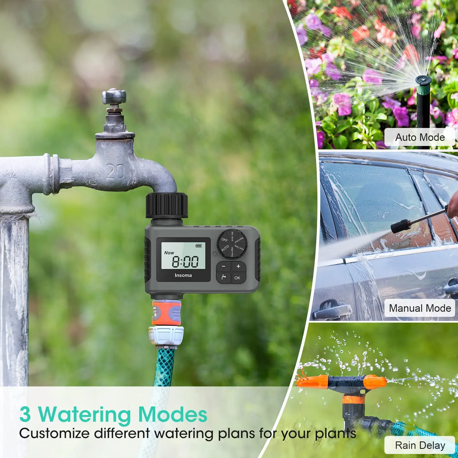 Insoma Automatic Water Timer Intelligent Irrigation Watering System Sprinkler Timer Garden Programer - Image 3