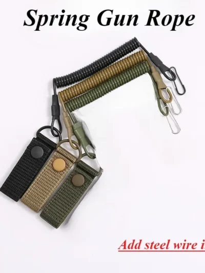 1pc Hunting Tactical Spring Gun Rope Mountaineering Buckle Embedded Steel Wire Bag Anti Cutting Portable Waist Prevent Loss Key