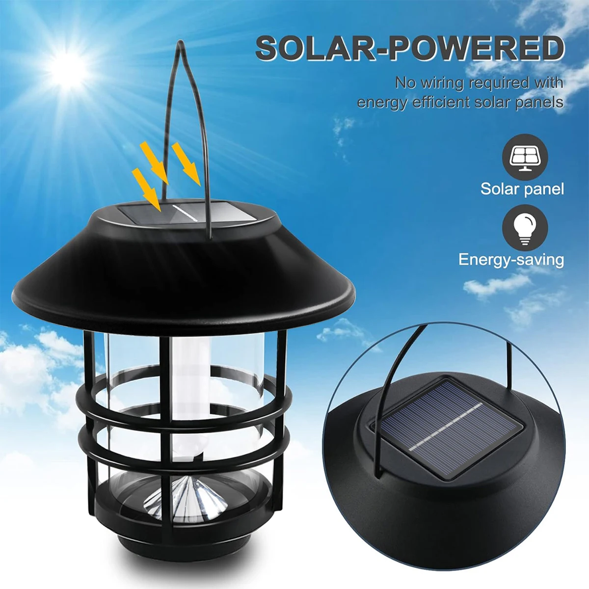 1pcs Solar Hanging Lantern Outdoor Flickering Flames Waterproof Heavy Glass Stainless Solar Outdoor Light for Wall Fence Patio P - Image 3