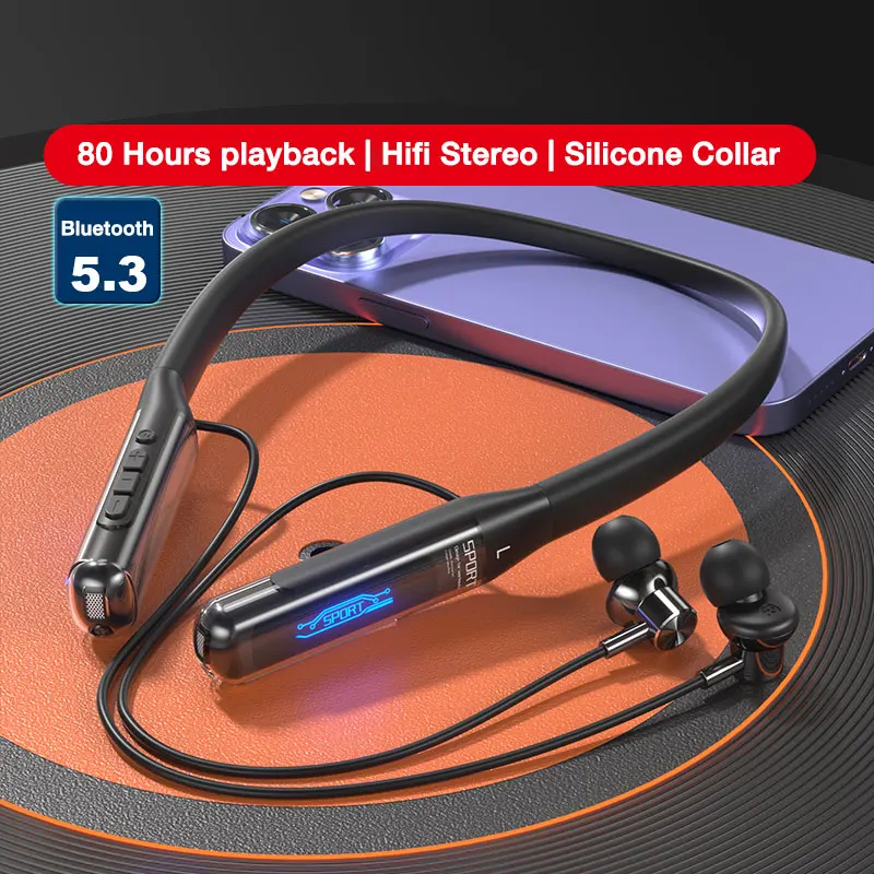 EARDECO 80 Hours Endurance Bluetooth Headphone with Microphone Wireless Headphones Bass Stereo Neckband Earphones Bluetooth 5.3 - Image 8