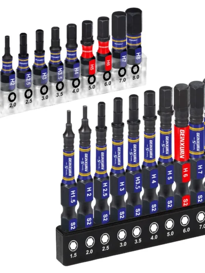 GEINXURN 1 In./2In Metric Hex Head Impact Tough Magnetic Bits Set, S2 Steel Hex Screwdriver Bit set with Base