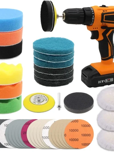 41 Pcs 3 Inch Car Headlight Restoration Kit ,Sanding Discs with Backing Pad, Scouring Pads, Wool Buffing Sponge Polishing Pads