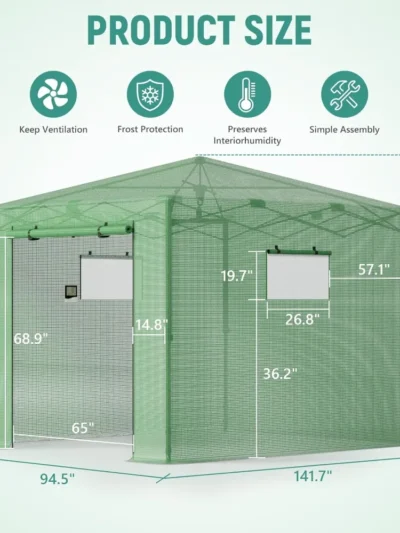 Greenhouse 8x12FT, Pop Up Green House for Outdoors, Portable Greenhouses, Walk-in Greenhouses, Popup Greenhouse