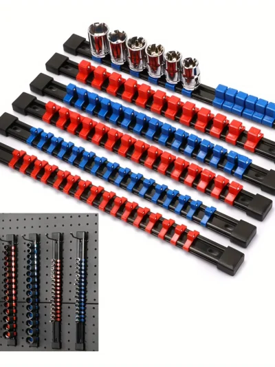 Socket Organizer Drive  6PCS 1/4-Inch x 32 Clips 3/8-Inch x 30 Clips 1/2-Inch x 24 Clips Premium Quality Socket Clip Rail Holder