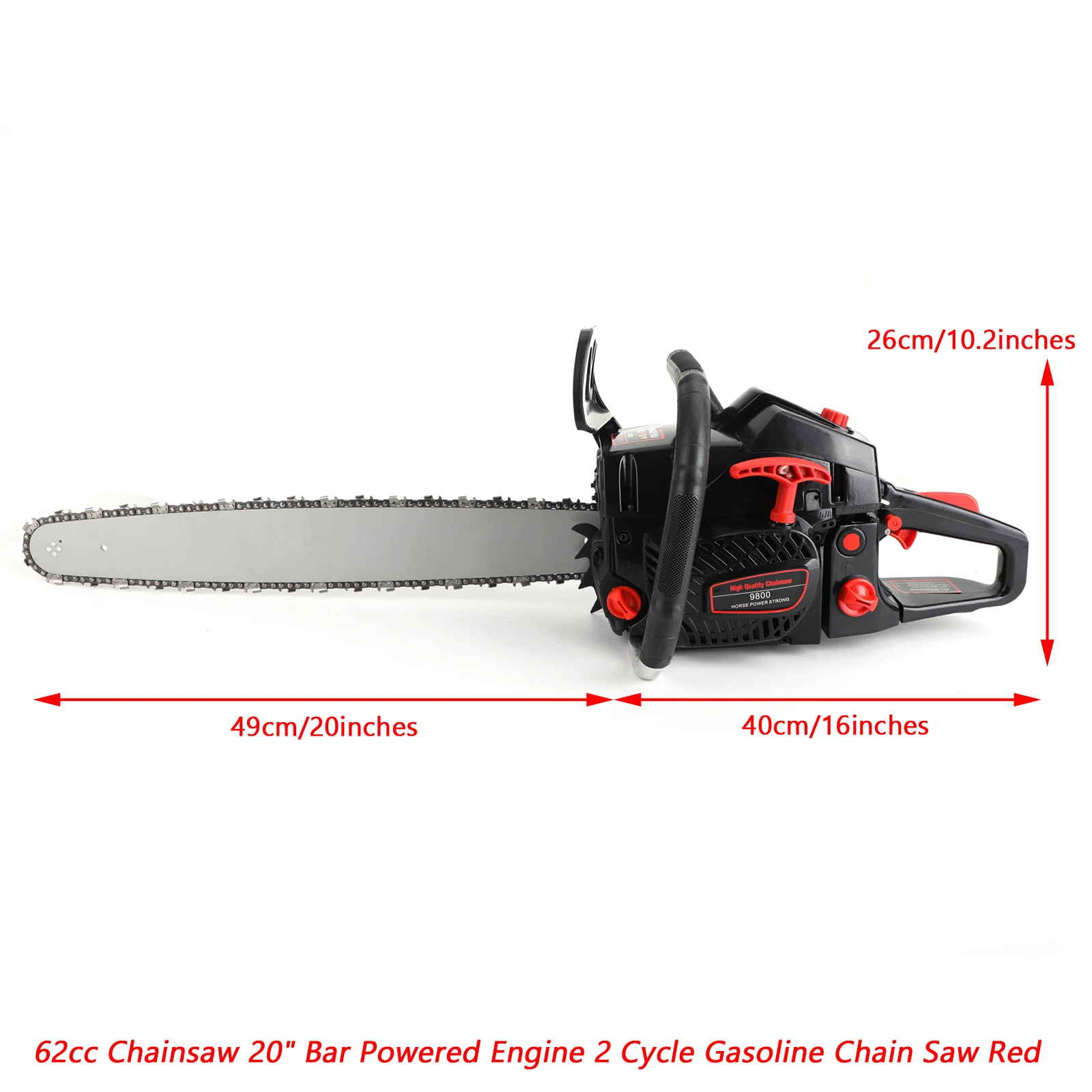 Artudatech 62cc Gas Chainsaw 20" Bar Gasoline Powered Chain Saw 2 Cycle Engine Cutting - Image 2