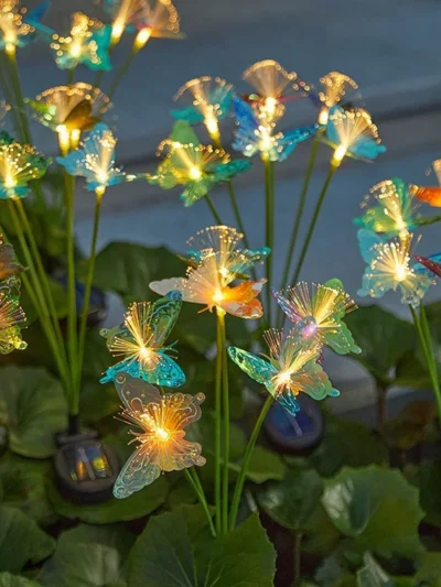 6LEDs Solar-Powered Butterfly Fiber Optic Light - Waterproof Rechargeable Outdoor Garden Decor
