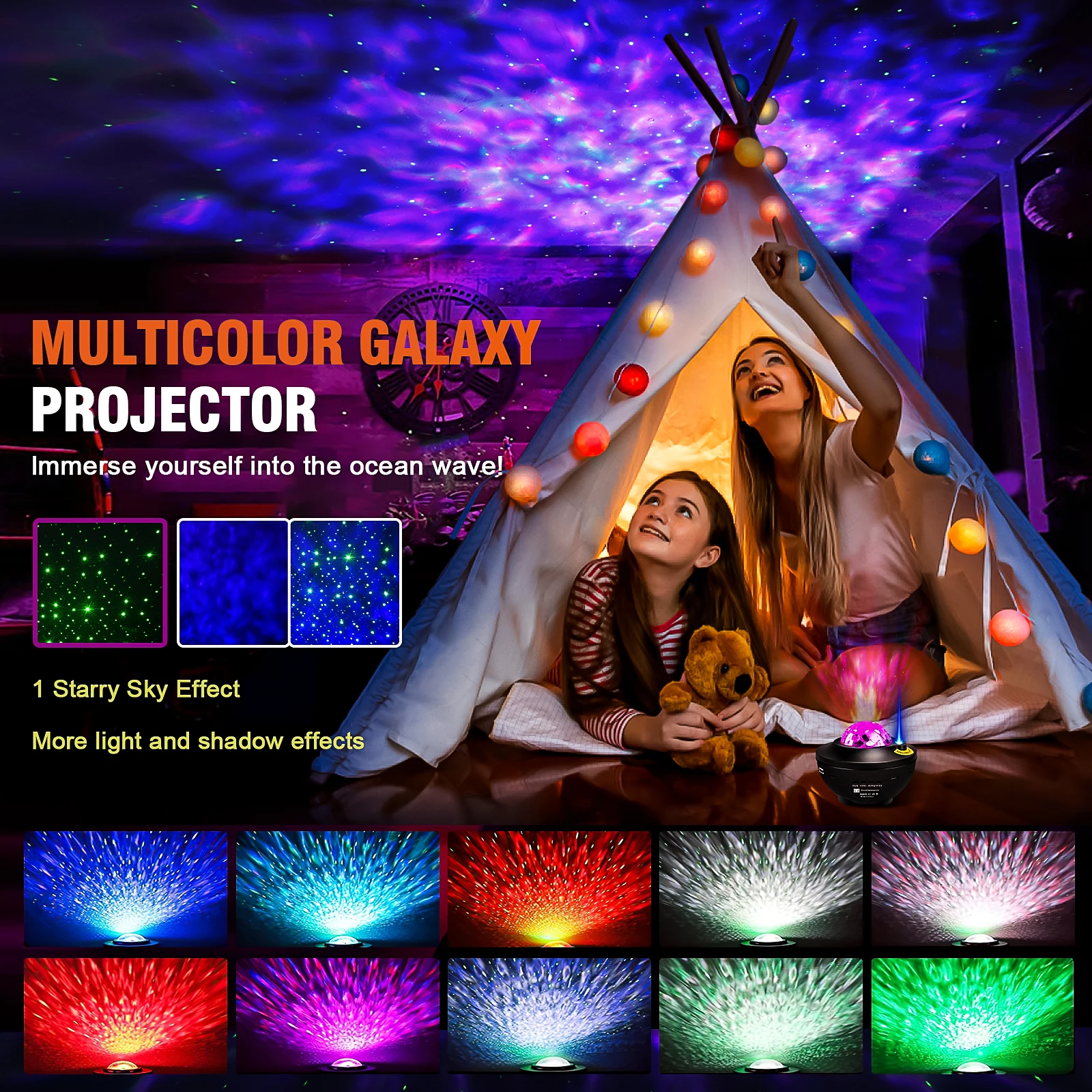 Starry Projector Galaxy Night Light Child Bluetooth USB Music Player Star NightLight Romantic Ocean Projector - Image 2