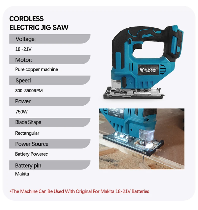 EG 3500RPM Cordless Electric Curved Saw 750W Rechargeable Electric Jig Saw Woodworking Cutting Power Tool for Makita 18V Battery - Image 11