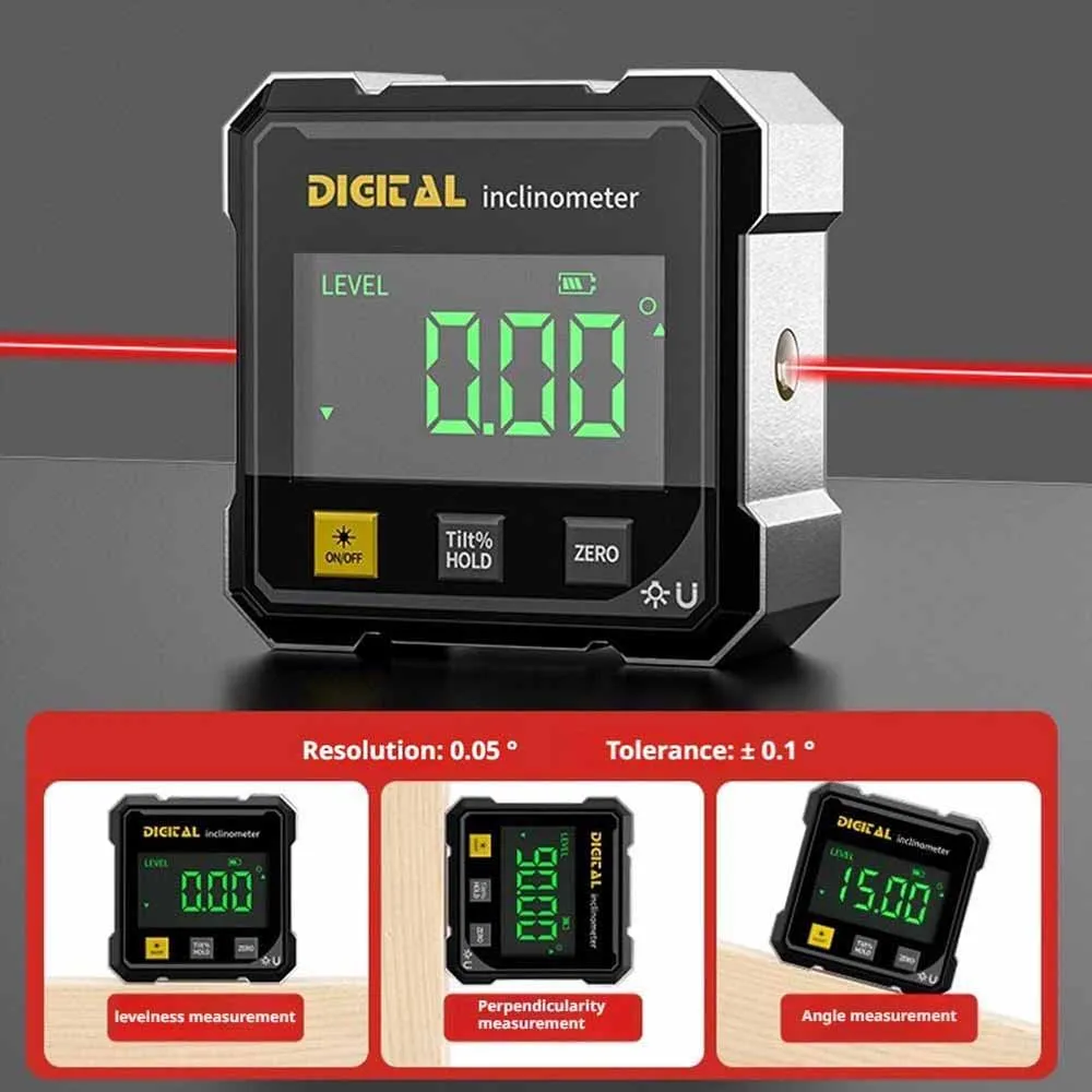 4-Side Magnetic Digital Angle Gauge With Laser Electronic Protractor Horizontometer Inclinometer Angle Ruler Slope Measuring - Image 2