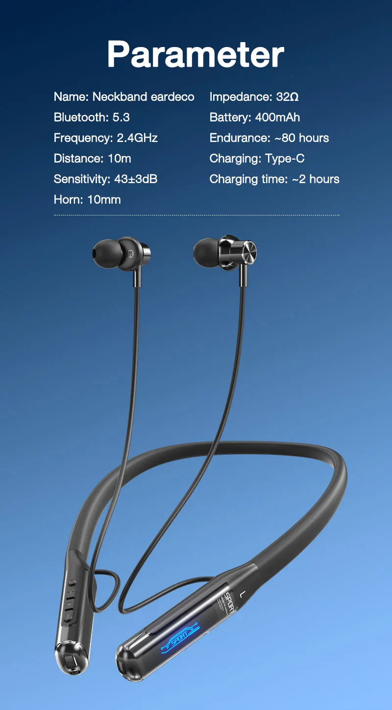 EARDECO 80 Hours Endurance Bluetooth Headphone with Microphone Wireless Headphones Bass Stereo Neckband Earphones Bluetooth 5.3 - Image 28