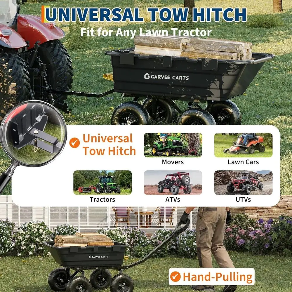 Heavy-Duty 1200lbs Capacity 7Cu.Ft. Garden Dump Cart with 2-in-1 Handle and 13in All-Terrain Wheels - Image 2
