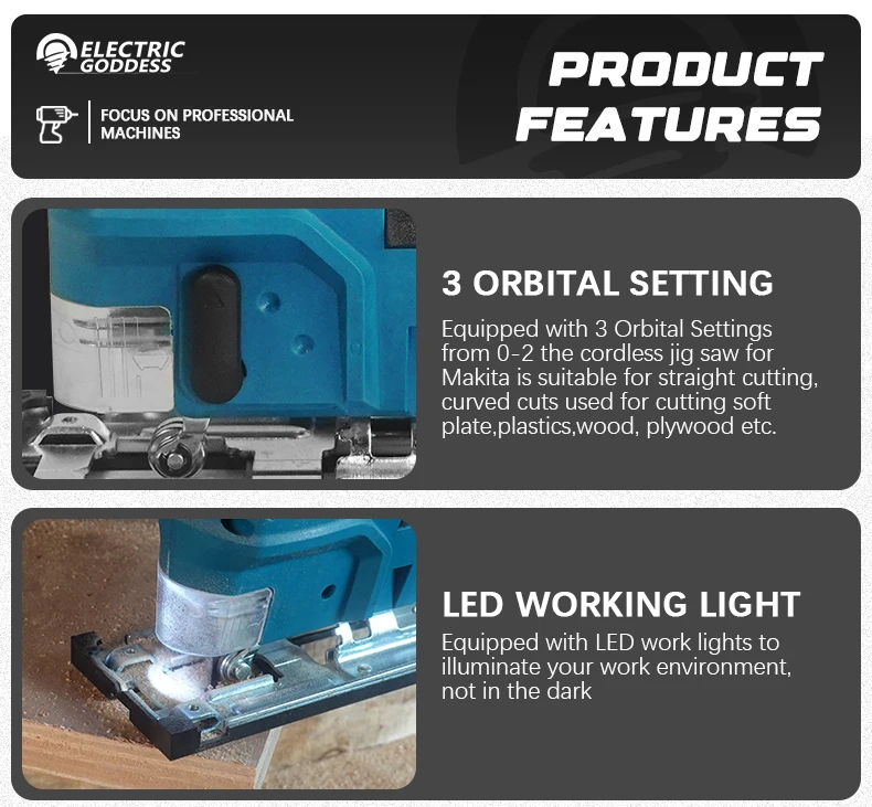 EG 3500RPM Cordless Electric Curved Saw 750W Rechargeable Electric Jig Saw Woodworking Cutting Power Tool for Makita 18V Battery - Image 13