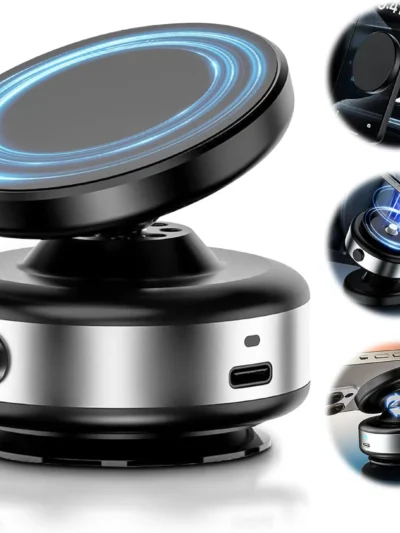 Electric Vacuum Magnetic Car Mount Stand for Cell Phone 360° Rotation Strong Suction Cup for iPhone 14 15 16 Hands-Free Holder