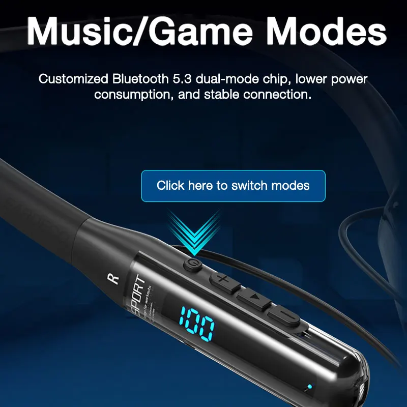 EARDECO 80 Hours Endurance Bluetooth Headphone with Microphone Wireless Headphones Bass Stereo Neckband Earphones Bluetooth 5.3 - Image 4