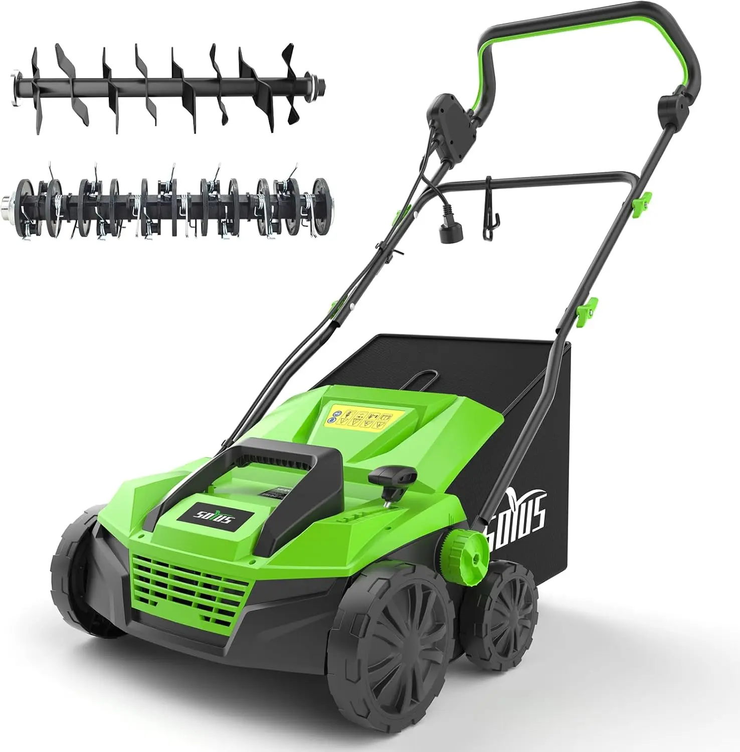 15-Inch 13-Amp Electric Dethatcher and Scarifier with 45L Removable Thath Collection Bag, Corded Lawn Dethatcher with 5-Position