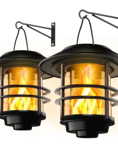 1pcs Solar Hanging Lantern Outdoor Flickering Flames Waterproof Heavy Glass Stainless Solar Outdoor Light for Wall Fence Patio P