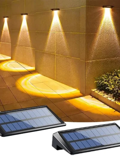 2 Pack Solar Wall Lights 4 LED Solar Fence Lights Outdoor Waterproof Solar Deck Lights Wall Lights for Fence Post Yard Pathway